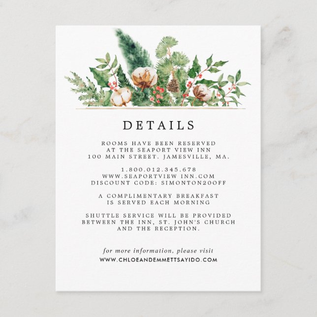 Rustic Winter Botanical Wedding Enclosure Card (Front)