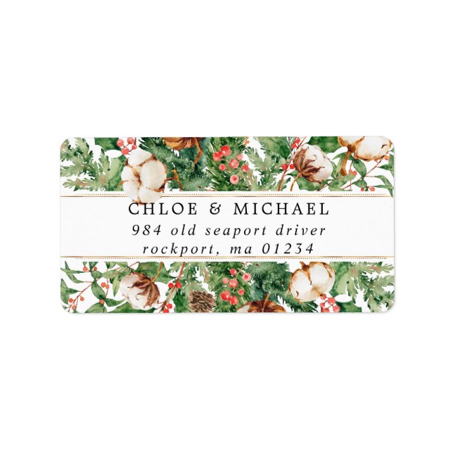 Rustic Winter Botanical Wedding Mailing Label (Front)