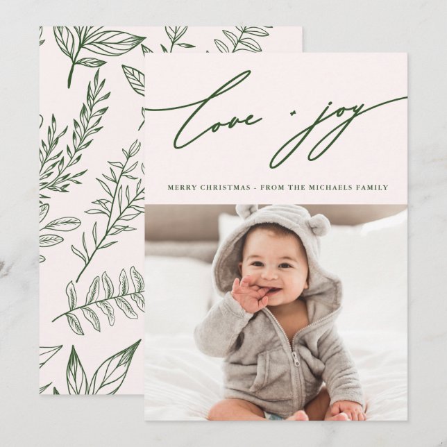 Rustic Winter Botanical with Photo Holiday Green Invitation (Front/Back)