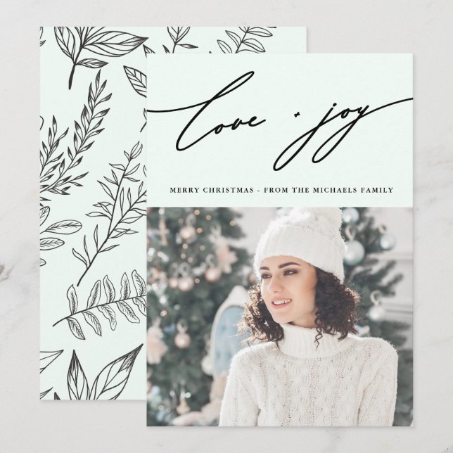 Rustic Winter Botanical with Photo Holiday Green Invitation (Front/Back)