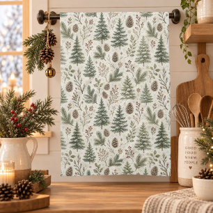 Rustic Winter Botanical Woodland Tea Towel
