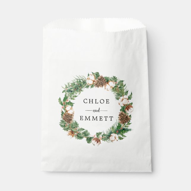 Rustic Winter Botanical Wreath Custom Wedding Favour Bags (Front)