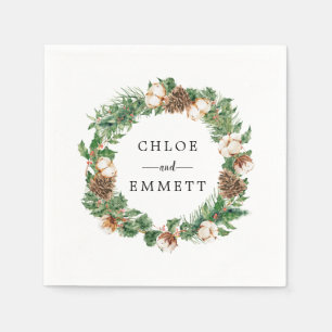 Rustic Winter Botanical Wreath Custom Wedding Napkin
