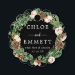 Rustic Winter Botanical Wreath Wedding Favour Tags<br><div class="desc">Elegant rustic winter wedding favour tag. The wedding couple's first names are in the centre with a short thank you and date. They are surrounded by a traditional pine and holly wreath. The wreath has a variety of greenery such as pine, spruce and holly. Red berries give it a pop...</div>