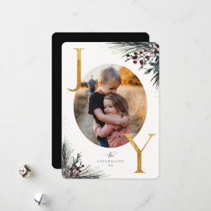 Rustic Winter Boughs Golden Joy Photo Holiday Card