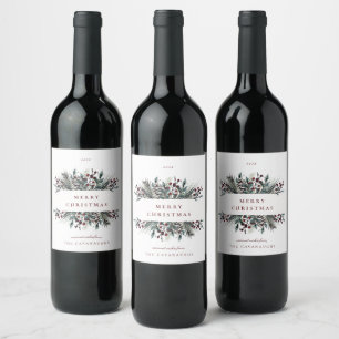 Rustic Winter Boughs Holiday Wine Label
