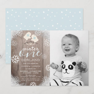 Rustic Winter Boy's 1st Birthday Photo Invitation