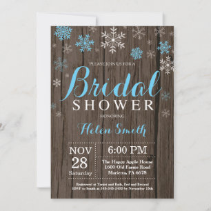 Rustic Winter Bridal Shower Blue Snowflake Invitation