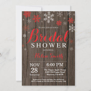 Rustic Winter Bridal Shower Red Snowflake Invitation