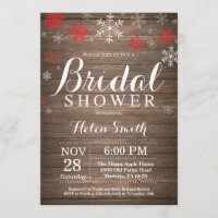 Rustic Winter Bridal Shower Red Snowflake