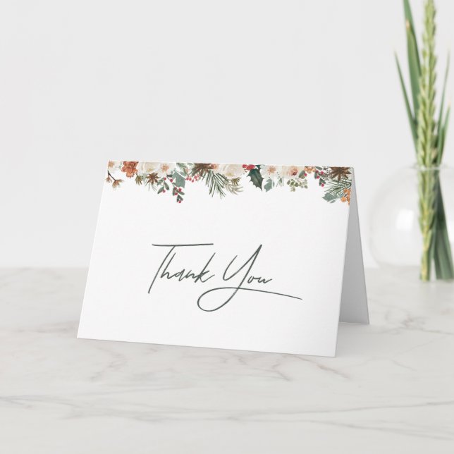 Rustic Winter Bridal Shower Thank You Card (Front)