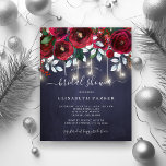 Rustic winter budget bridal shower invitation<br><div class="desc">Rustic winter chic affordable bridal shower party stylish invitation template on a navy chalkboard background with string lights featuring red and green flowers with white foliage border and a trendy elegant handwriting typography script. Easy to personalise with your details! The invitation is suitable for a winter wonderland, rustic country mountains...</div>