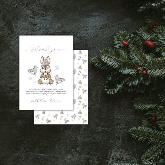 Rustic Winter Bunny Ice Skate Baby Shower Thank You Card (Rustic Winter Bunny Ice Skate Baby Shower Thank You Card)
