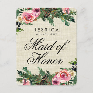 Rustic Winter Burlap Will You Be My Maid of Honour Invitation