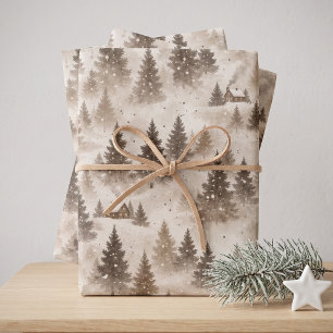 Rustic Winter Cabin Pine Forest Christmas Wrapping Paper Sheet
