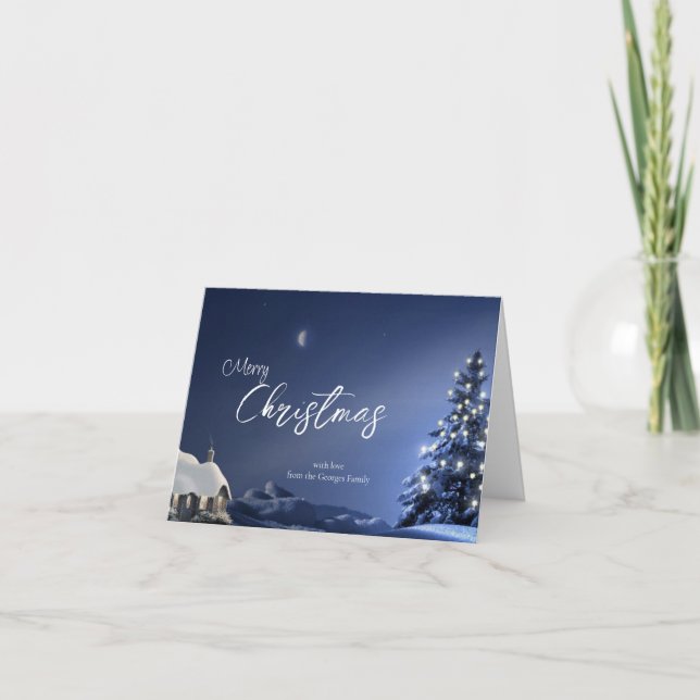 Rustic Winter Cabin & Pine Tree Christmas  Holiday Card (Front)