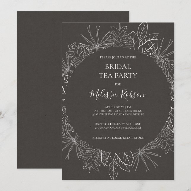 Rustic Winter Charcoal Bridal Tea Party Invitation (Front/Back)