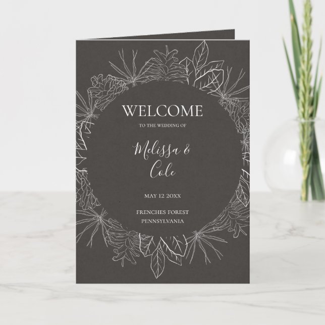 Rustic Winter | Charcoal Folded Wedding Program Programme (Front)