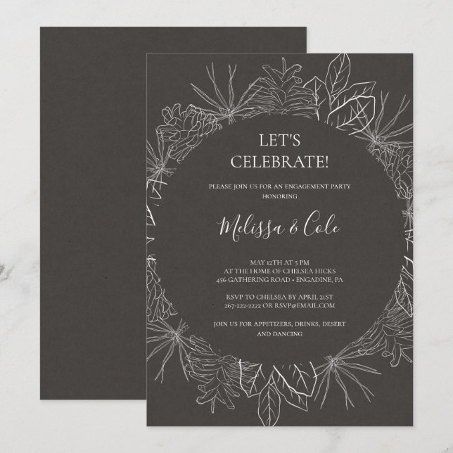 Rustic Winter Charcoal Let's Celebrate Invitation (Front/Back)