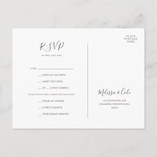 Rustic Winter | Charcoal Menu Choice RSVP Card (Back)