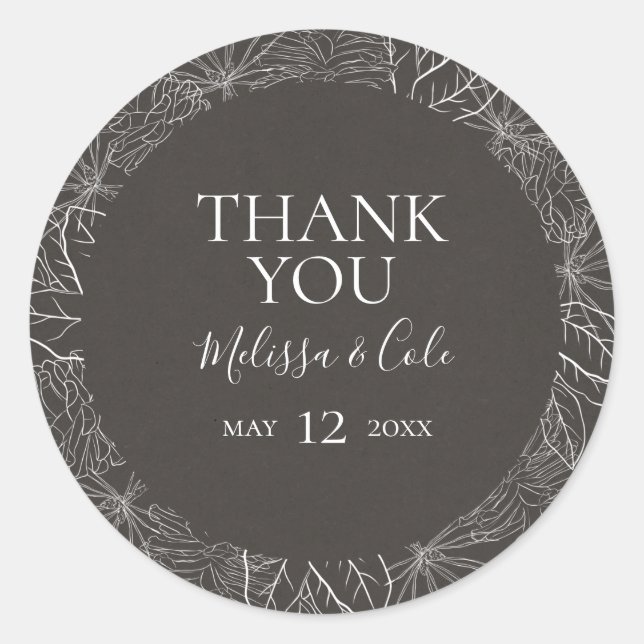 Rustic Winter | Charcoal Thank You Favour Sticker (Front)
