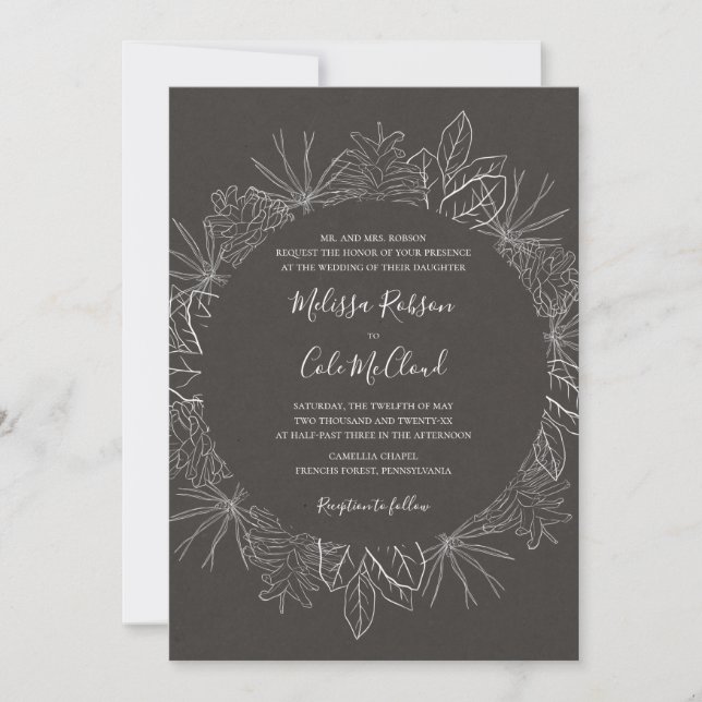 Rustic Winter | Charcoal Wedding Invitation (Front)