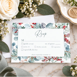 Rustic Winter Christmas Botanical Greenery Wedding RSVP Card