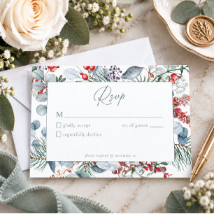 Rustic Winter Christmas Botanical Greenery Wedding RSVP Card