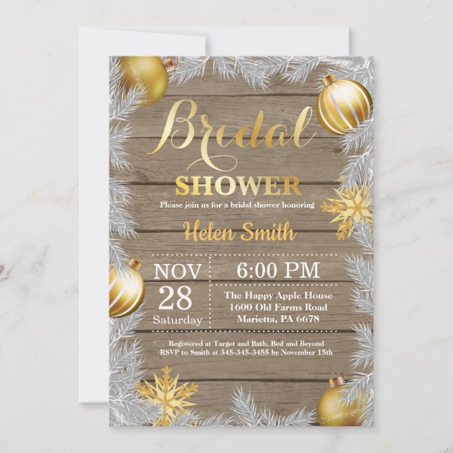 Rustic Winter Christmas Bridal Shower Invitation (Front)