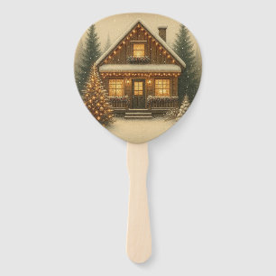 Rustic, winter/Christmas cabin Hand Fan