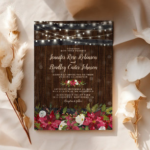 Rustic Winter Christmas Floral Barrel Wedding Invitation