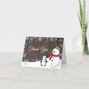Rustic Winter Christmas Holiday Blue Snowflake Thank You Card