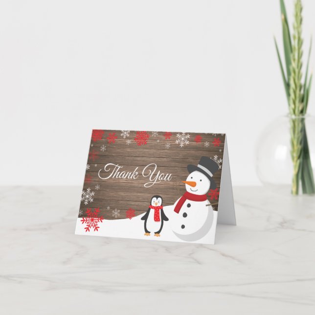 Rustic Winter Christmas Holiday Red Snowflake Thank You Card (Front)