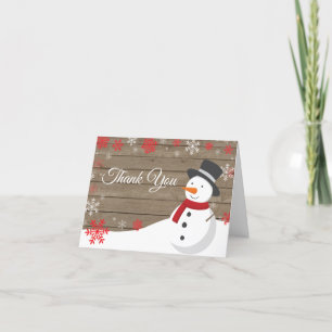 Rustic Winter Christmas Red Snowman Thank You Card