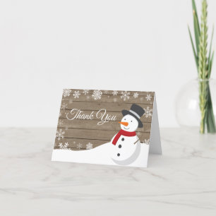 Rustic Winter Christmas Snowman Thank You Card