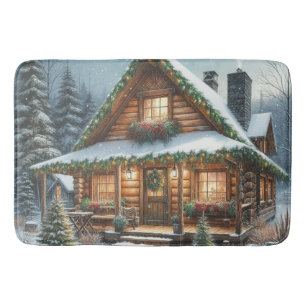 Rustic Winter/Christmas snowy cabin Bath Mat