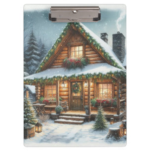 Rustic Winter/Christmas snowy cabin Clipboard