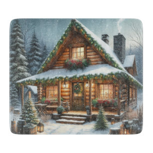 Rustic Winter/Christmas snowy cabin Cutting Board