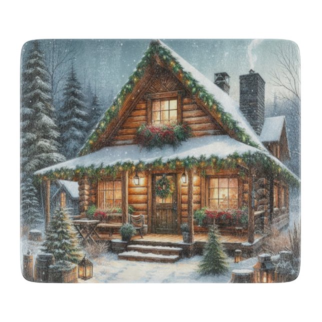 Rustic Winter/Christmas snowy cabin Cutting Board (Front)