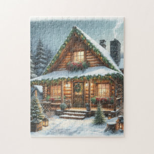 Rustic Winter/Christmas snowy cabin Jigsaw Puzzle