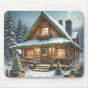 Rustic Winter/Christmas snowy cabin Mouse Mat