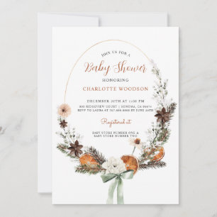 Rustic Winter Citrus Pine Baby Shower Invitation