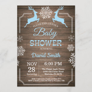 Rustic Winter Deer Snowflake Boy Baby Shower Invitation