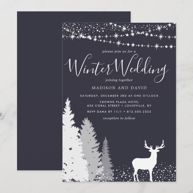 Rustic Winter Deer Woodland Wedding Invitation (Front/Back)