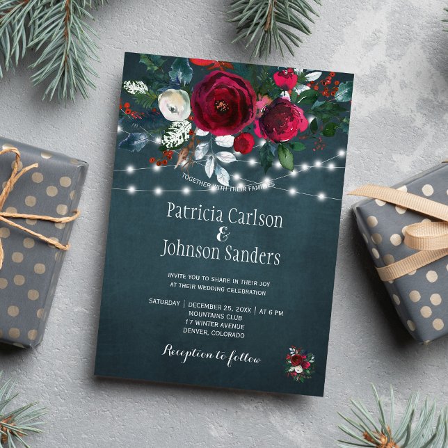 Rustic winter elegant floral Christmas wedding Invitation (Creator Uploaded)