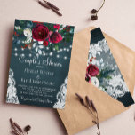 Rustic winter elegant floral couples shower invitation<br><div class="desc">Winter rustic couple's shower party stylish invitation template on a dark midnight blue chalkboard featuring a beautiful burgundy and white peony roses bouquet with dark green seasonal foliage, strings of white twinkle lights, lace corners, and a chic typography script. Easy to personalise with your details! The invitation is suitable for...</div>
