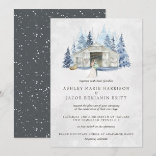 Rustic Winter Evergreen Barn Wedding Invitation
