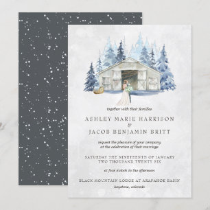 Rustic Winter Evergreen Barn Wedding Invitation