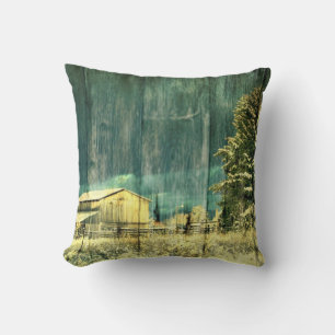 Rustic winter evergreen old barnwood cottage cabin cushion