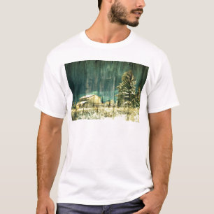 Rustic winter evergreen old barnwood cottage cabin T-Shirt